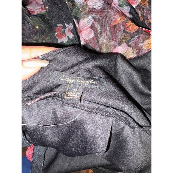 City Triangles Floral Maxi Dress Black Pink Sheer Overlay Size 11 Formal Gown - Picture 7 of 8